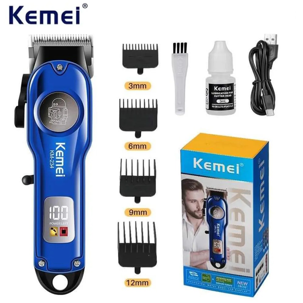 Image de Tondeuse à cheveux professionnelle sans fil rechargeable à affichage LED Kemei KM-234- Bleu
